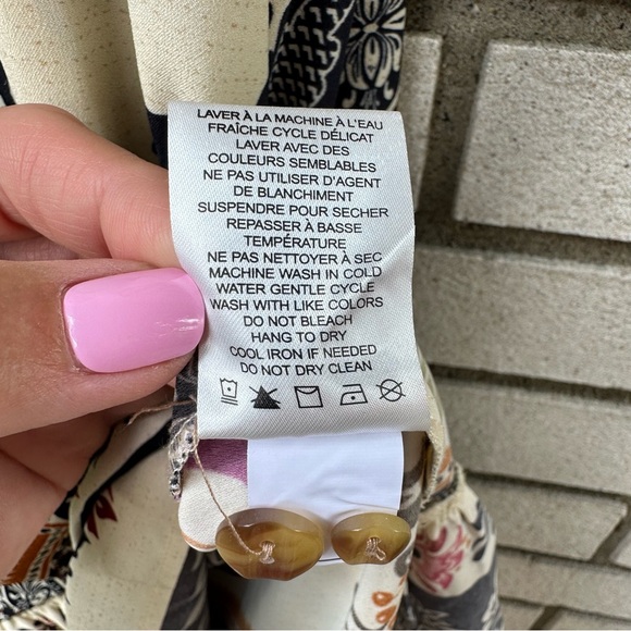 Joie Floral Boho Shirt Dress Large Cream Navy Multicolor Button Front Ruffle Hem - Picture 8 of 10